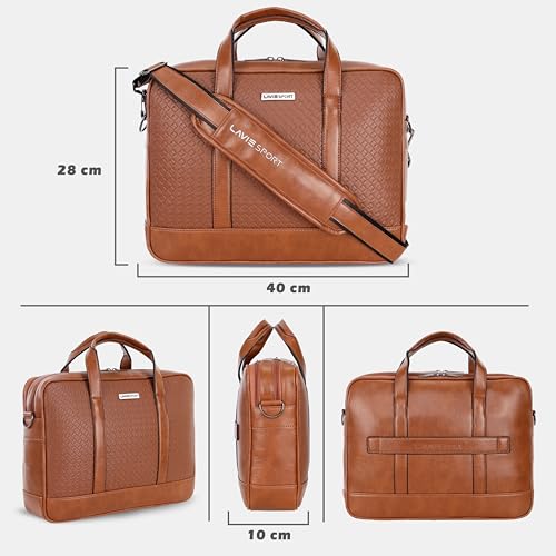 Image of Lavie Sport Magnate Briefcase 12L Multifunctional Laptop Briefcase Bag | Premium Leatherette Business Briefcase for Men & Women | Messenger Shoulder Bag with Detachable Strap