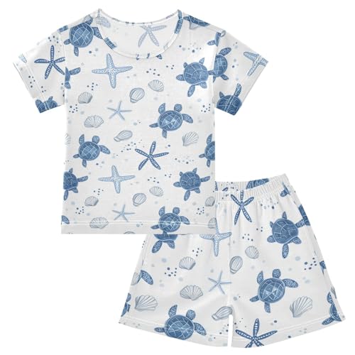 Vdsrup Turtles Starfish Summer Pajamas Set Short Cotton Shells Sleepwear 2 Piece Unisex 5Y