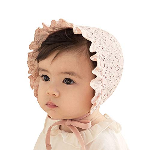Image of Baby Girl Toddlers Breathable Lacy Bonnet Eyelet Cotton Adjustable Sun Protection Hat
