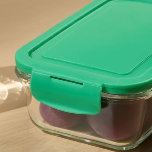 United Colors of Benetton 1180 ML Borosilicate Glass Food Storage Container with Airtight Green Lid – Leakproof, Microwave, Oven, Freezer & Dishwasher Safe – Durable & Reusable Lunch/Dinner Box