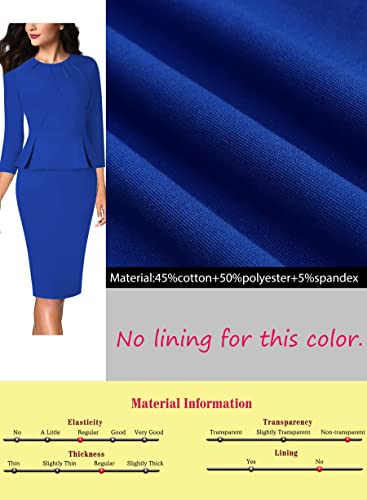 Image of VFSHOW Womens Pleated Crew Neck Peplum Slim Work Business Dress Elegant 3 /4 Sleeves Office Church Bodycon Pencil Sheath Dress