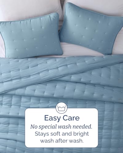 Image of Quilts Queen Size - Bedspread for Queen Size - Lightweight Comforter Set - Quilt Bedding Set for All-Seasons - Soft, Breathable and Comfy - Summer Coverlet with 2 Pillow Shams - 90 inch x 96 inch, Dust Blue