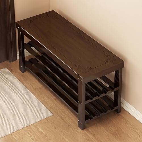 Scarpiera rustica in legno massello, organizer da ingresso con seduta, 50 x 27 x 70 cm, marrone, elegante scarpiera per corridoio e fango