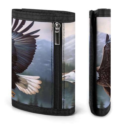 Flying Eagle Print Trifold Wallet with ID Window & Key Ring | Slim Front Pocket Wallet with 8 Card Holder3