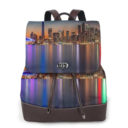 Sac à dos en cuir de luxe Cityscape Night Canada aux finitions soignées