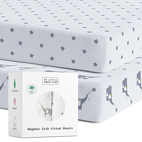 Image of 100% Organic Cotton Jersey Knit Soft Fitted Sheet (2 Pack) - Washable Crib Mattress Sheets - Fits Standard Toddler Mattresses