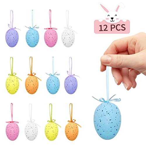 12Pcs Decorações de Ovos de Páscoa Enfeites Pendurados Coloridos para Cesta de Páscoa Decoração de Á