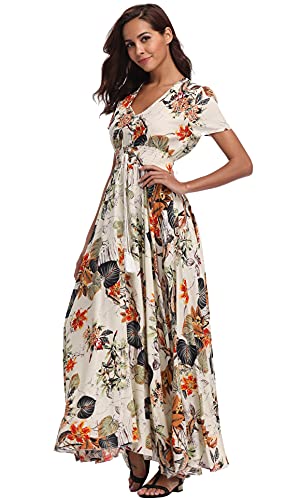 Image of VintageClothing Women's Floral Maxi Dresses Boho Button Up Split Summer Casual Long Dress Beach Party Dress