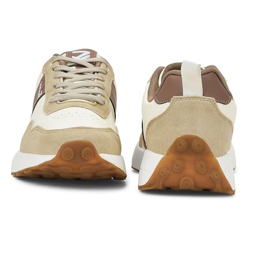 Image of Liberty Leap7x FRONX-2E Men's Casual Lacing Sneakers, Beige and Blue | Suitable for Walking Travel, College, Office | Comfortable Lace-Up Casual Shoes | Lightweight Stylish Fashion Footwear for Men