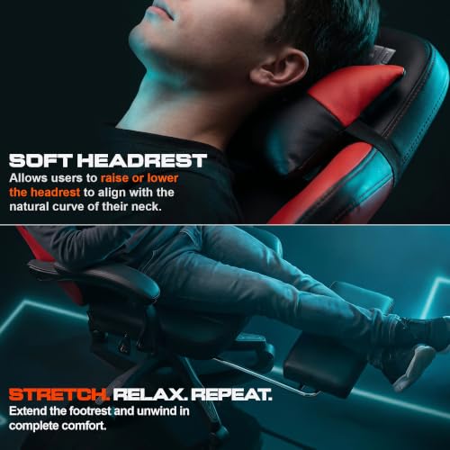Image of DROGO Pulse Ergonomic Gaming Chair | High Back Office Computer Chair with Premium PU Leather, Adjustable Height & Linkage Armrest | Lumbar Support, 165 Recliner & Footrest | 1 Yr Warranty (Red)
