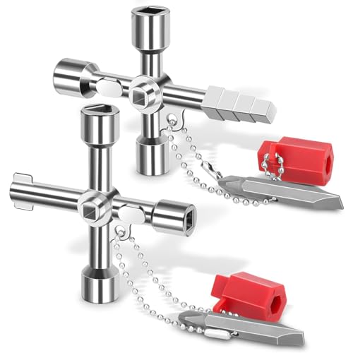 TERJBG 2 Stück Schaltschrankschlüssel, 4 Wege Multifunktionsschlüssel, Universeller Schaltschrankschlüssel, Zinklegierung, für Elektrische Wasser Gas Meter Box Schrank Öffnen Schlüssel, Silber, XB02