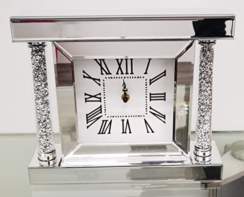 DEENZ Crushed Jewel Mirror Wall Clock Roman Numbers Pillars 