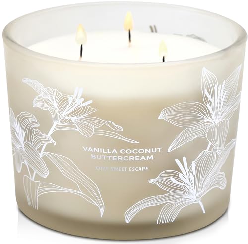 Vanilla Coconut Buttercream Candle, 14.5oz Large 3-Wick Soy Scented Candles
