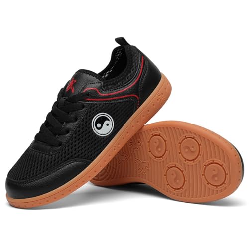 Zapatos de Entrenamiento de Boxeo y Taekwondo para Hombres Mujeres Zapatos de Kung Fu,Zapatos de Artes Marciales Tai Chi,Zapatos de Kung Fu Antideslizantes de Cuero(Size:41(26.5cm),Color:Negro)