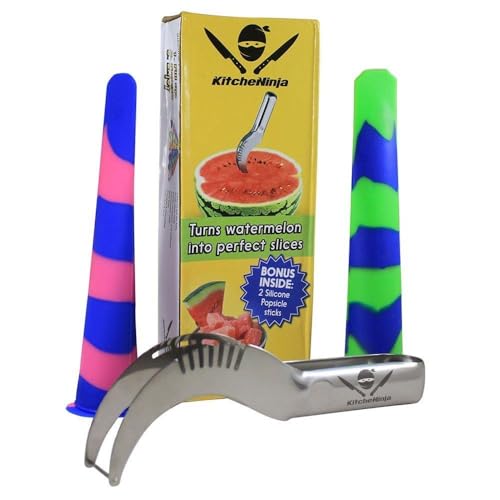 Summer Deluxe Set >> Silicone Popsicle Molds and Melon Slicer Cutter and Server by Kitcheninja. Professional Kitchen Tools Set No Mess Slices. Easy To Use - Clean Cut, All Flesh No Rind