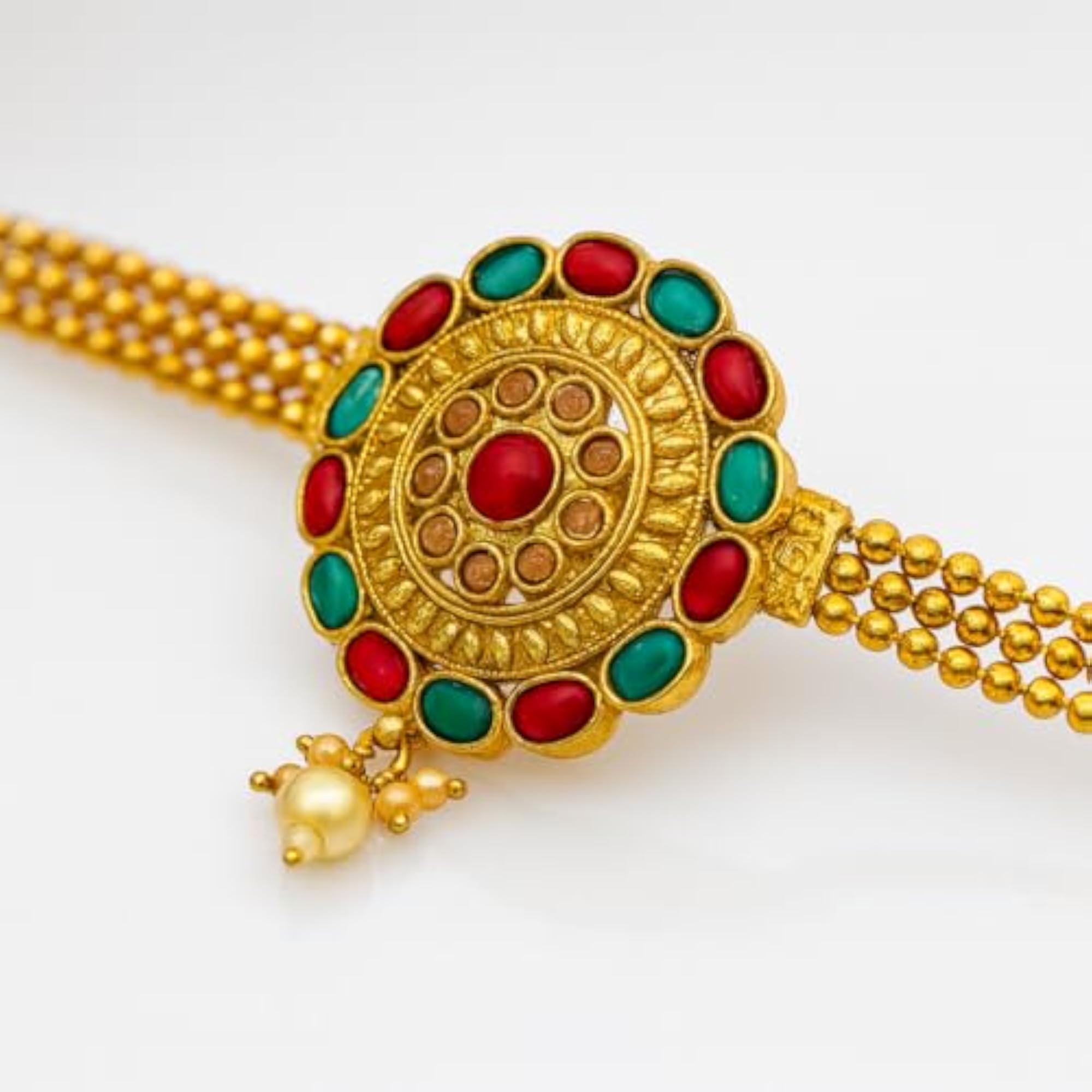 Golden Colour Round Shape Designer Traditional Bajuband for Women