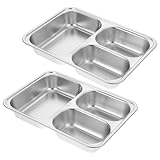 CLISPEED 2 Piezas Plato Llano Dividido De Acero Inoxidable Conjunto De Platos Para Servir Comida De Comida Hogar Bandeja Compartimento Para