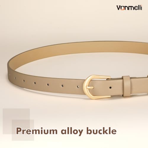 Image of VONMELLI 4 Pack Womens Thin Leather Belt Skinny Waist Belts for Women Fashion Jeans Dress with Gold Buckle