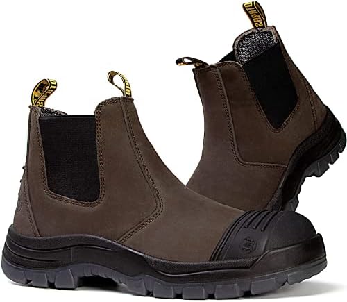HANDMEN Work Boots for Men, Steel Toe Waterproof Working Boots, Slip Resistant Slip-on Safety Static Dissipative Working Shoes (CF822D, 11)