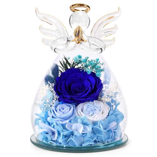 Bessol Gifts for Women Birthday Gifts for Mom Flowers for Delivery Fresh Eternal Preserved Rose Forever Flower in Glass Angel Figurines Gift Anniversary for Grandma Wife Sister Daughter Friends