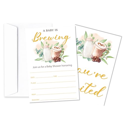 CTLHKY Baby Shower Invitation, Brewing Theme Gender Reveal Invitation, 25 Baby Invites With Envelopes For Girls Boys, Gender Neutral Invite Cards For Party Favor Decorations -A04