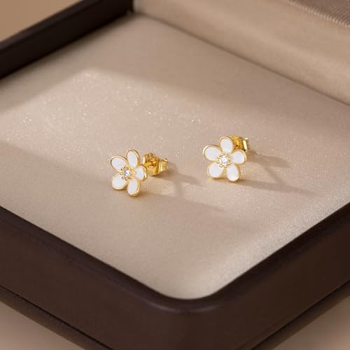 SLUYNZ Solid 925 Sterling Silver Flower Stud Earrings for Women Teens White Flower Stud Earrings Spring4