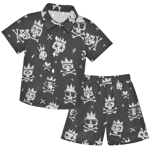 Image of visesunny Funny Boy's 2 Pieces Shirt and Short Set Casual Shirts Short Sleeve Beach Shorts Summer Outfits for 3-10 Years Kids
