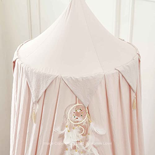 Hommi Lovvi Princess Bed Canopy For Girls, Dreamy Tassels Ceiling Canopy Net Kids Room Decor Soft Nursery Crib Canopy Reading Nook, Large Children Canopies Full Queen Size With Lights - Light Pink #TOP4