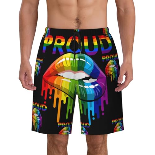 LGBT Pride Lips Black Men's Beach Shorts Summer Swim Trunks Quick Dry Casual Swim Beach Shorts