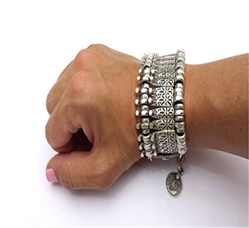 SUNSCSC Antique Turkish Boho Coin Jewelry Coachella Festival Tribal Ethnic Statement Bracelet Alloy