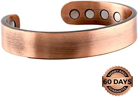 Reevaria - Pure Copper Plain Magnetic Heavyweight Cuff Bracelet for Men, with 8 Magnets 3500 Gauss