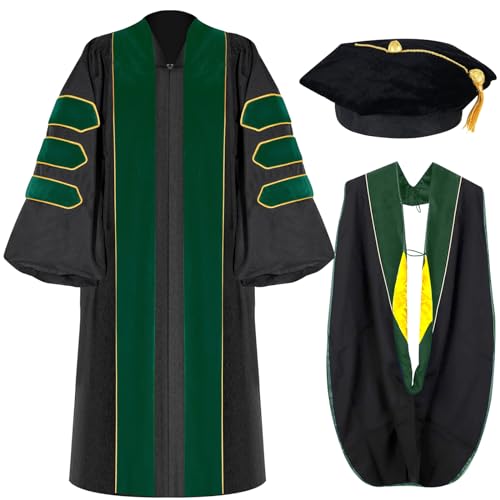 Image of Unisex Doctoral Graduation Gown with Gold Piping | Academic doctoral Cap and Gown for Graduation Ceremony