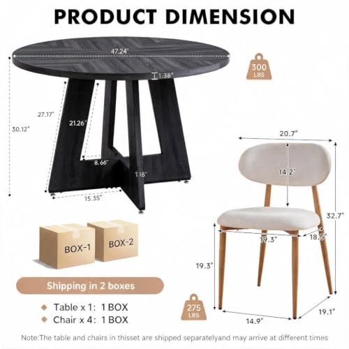 Image of 47'' Round Dining Table Set for 4, Kitchen Table and Chairs