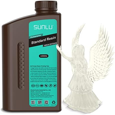SUNLU 3D Printer Resin 1KG, 405nm UV Curing Standard Photopolymer Rapid Resin for LCD/DLP/SLA 3D Printing, High Precision, Low Shrinkage, White 1000g