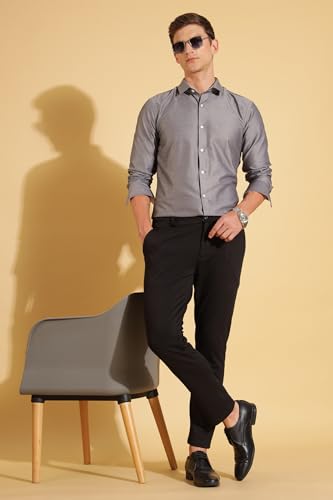 Image of Fyltr Men's Regular Fit Oxford Cotton Blend Shirt - Full Sleeve | Contrast Trim Fabric | Formal Shirts for Men