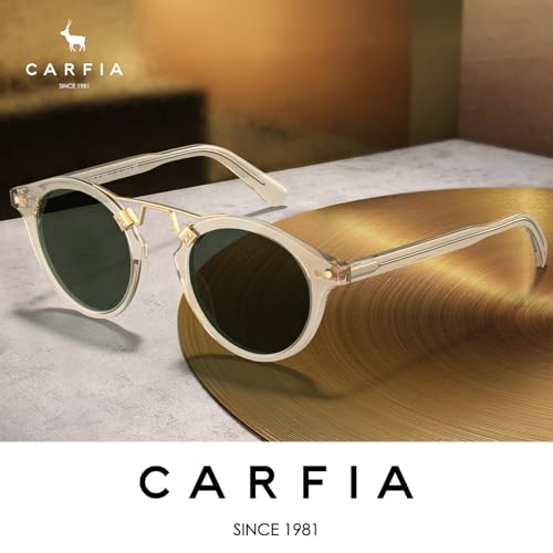 Image of CARFIA Small Face Acetate Polarized Sunglasses for Women UV Protection, Retro Double Bridge Eyewears Metal Brow Round Sunnies