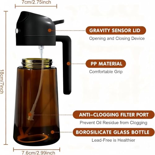 Image of 2 PCS Oil Sprayer, 2 in 1 Oil Sprayer for Kitchen Cooking, 470ml Oil Spray Bottle for Home (Brown+Black+Green)