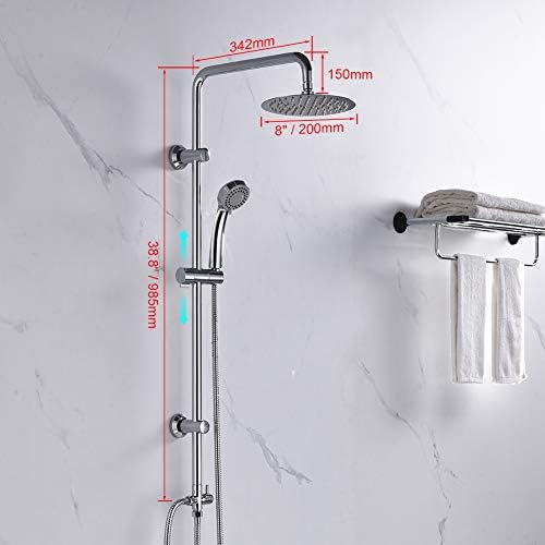 Ibergrif M20702 Shower Column System Without Tap, Shower Set Included Rainfall Shower Head, Handheld Shower, Hoses, Diverter, Shower Rod, Mounting Accessories, Shower Riser Rail for Bathroom