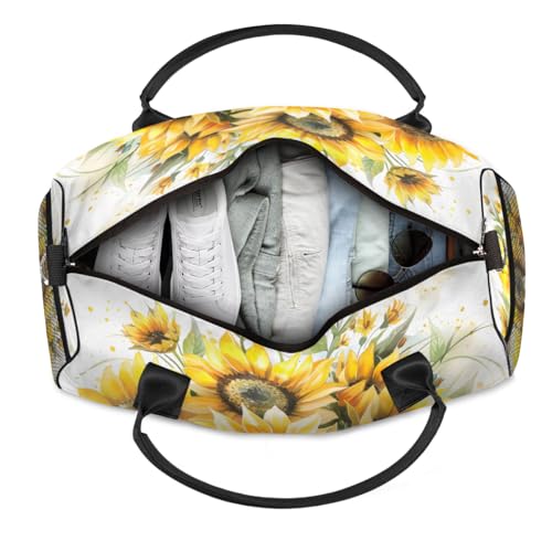 Personalized Sunflower Floral Travel Duffel Bag with Name, Custom Gym Sport Bag Natural Plant Carry On Weekend Overnight Duffel Bag for Men Women4