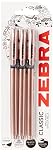 Zebra Pen Z Grip Black Pens Ballpoint, Super Trendy Rose Gold Ballpoint Pens With Triangular Barrel, Black Ink, Reliable Black Biro Multipack For Everyday Use - Medium Point, 3 pk