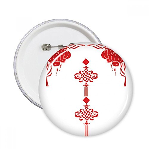 Badge Lanterne Rouge avec Motif Noeud Chinois XXL, Lot de 5 Boutons pour Décoration Vêtements