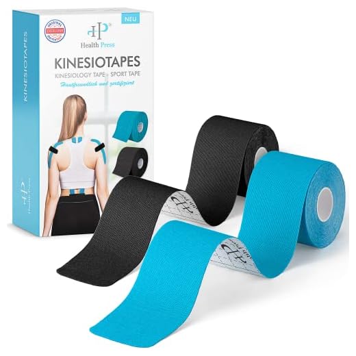 Health Press Kinesiotapes – 2 Rollen Kinesiologie Tape Sport Blau + Schwarz (5cm x 5m) – Kinesiotape – Profi Physio Tape und Sporttape – Hautfreundliche Tapes DERMATEST: SEHR GUT