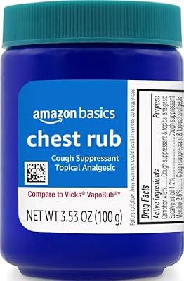 Amazon Basics Chest Rub Cough Suppressant and Topical Analgesic Ointment for Cold, Muscle Aches & Pains Relief, 3.53 Ounce