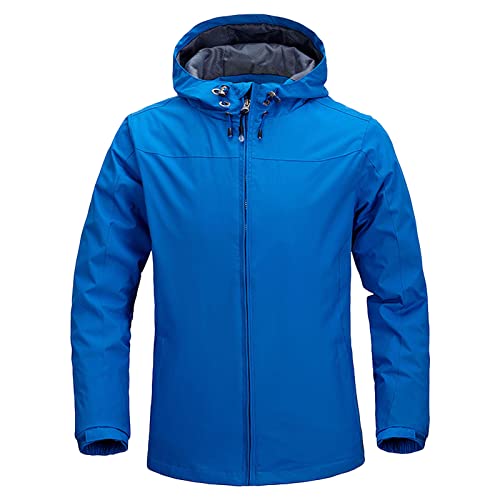 Maiyifu-GJ Men's Lightweight Windproof Windbreaker Outdoor Waterproof Rain Shell Coat Breathable Zip Up Hoodie Jacket (Blue,3X-Large)