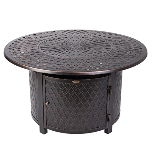 Fire Sense 62695 Verona Woven Aluminum Convertible Gas Fire Pit Table 55,000 Btu Multi-Functional Outdoor With Fire Bowl Lid, Nylon Weather Cover & Clear Fire Glass - Bronze Finish - Round - 44" #TOP12
