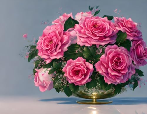 Tableau sur toile haut de gamme de fleurs abstraites roses GerRit 58 x 90 cm sans cadre