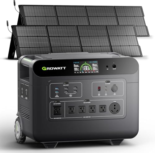 GROWATT Portable Power Station with 400W Solar Panel,HELIOS 3600W Electric Solar Generator,3686Wh LiFePO4 Battery for Home Use,Emergency,Outdoor Camping,RVs, Power Outages