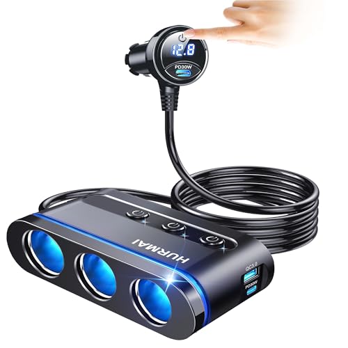Cigarette-Lighter-Splitter-3-Socket-USB-C-Car-Adapter-with-LED-Display Cigarette Lighter Splitter 3 Socket USB C Car Adapter with LED Display - Image 1