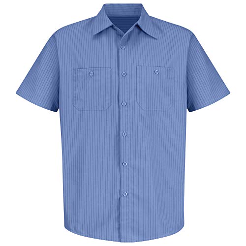 Image of Red Kap Men's Short Sleeve Industrial Stripe Work Shirt, Petrol Blue /Navy