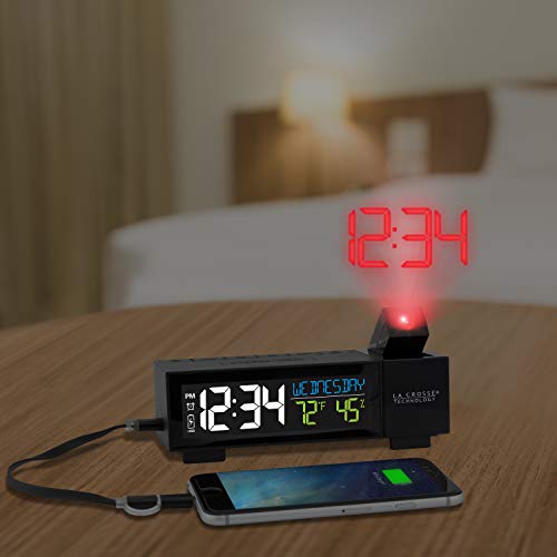 La Crosse Technology 616-1950-Int Pop-Up Bar Projection Alarm Clock With Usb Charging Port, 6.51" L X 2.56" W X 1.81" H, Black #TOP6